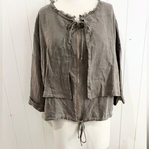 Krisa NWT Linen top  shirt  Lagenlook bohemian size L olive green